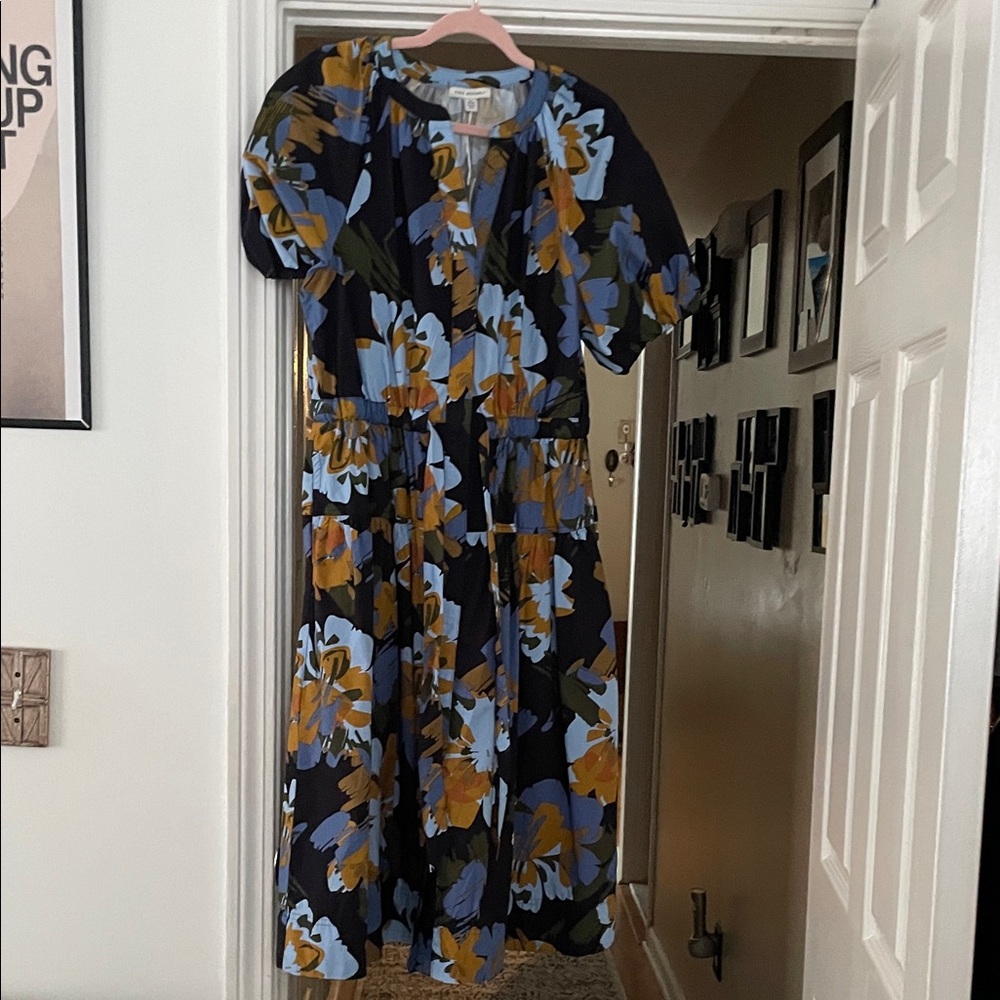 Floral Midi Dress - Blue and Yellow